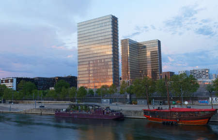 Modern Bibliotheque nationale de France is the National Library of France, located in Paris on the banks of river Seine.のeditorial素材