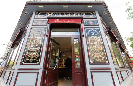 The vintage bakery and cake shop located in 10th district of Paris at famous Parmentier avenue.のeditorial素材