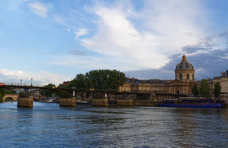 The Seine river, French Academy and Arts bridge , Paris, France.の写真素材