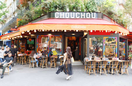 Cafe Chouchou is traditional French cafe located in Les Halles district in Paris., France.のeditorial素材