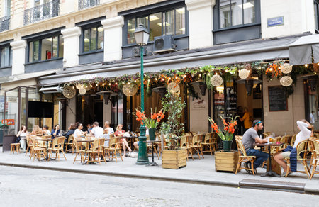 Cafe Lezard is traditional French cafe located in Les Halles district in Paris., France.のeditorial素材