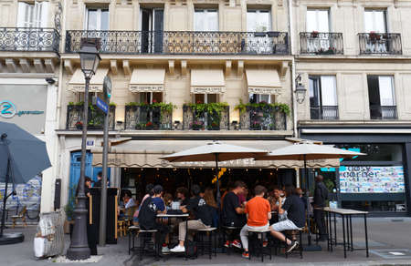 Cafe Livres is traditional French cafe located in Les Halles district in Paris., France.のeditorial素材
