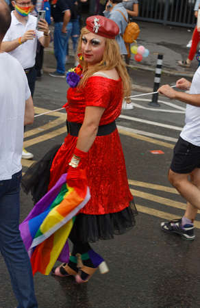 People take part in the Gay Pride - also known as the lesbian, gay, bisexual and transgender people- LGBT pride March 26 June 2021 at the streets of Paris, France.のeditorial素材