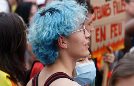 People take part in the Gay Pride - also known as the lesbian, gay, bisexual and transgender people- LGBT pride March 26 June 2021 at the streets of Paris, France.のeditorial素材