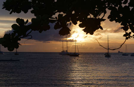 The sunset on Martinique island, French West Indies.の写真素材