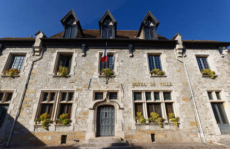 Moret-sur-Loing Town Hall . It is historic town near Fontainebleau on the Loing river , France.の写真素材