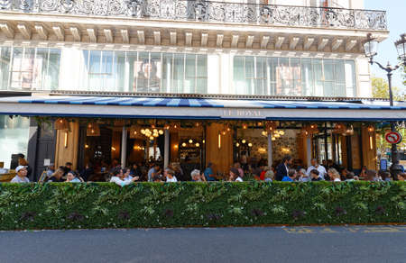 The traditional French Cafe Le Royal located on the famous Saint Honore street in Paris. France.のeditorial素材