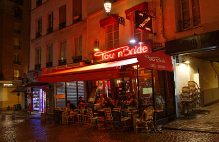 The French traditional restaurant TournBride located in Latin quarter at night, Paris, France.のeditorial素材