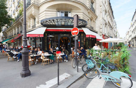 Formerly a bakery, the Cafe Charlot was converted into a typically Parisian bistro. It is situated in the Marais district of Paris.のeditorial素材