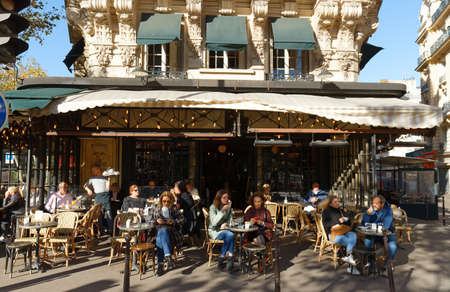 The traditional parisian cafe Dome . It located avenue Villiers in Paris, France.のeditorial素材