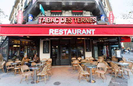 The traditional parisian resaurant Tabac des Ternes . It located at avenue des Ternes in Paris, France.のeditorial素材