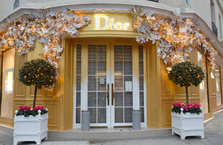 Dior store at Montaigne Avenue decorated for Christmas in Paris, France. The French brand has been providing women all over the world with some of the most beautiful garmentsのeditorial素材