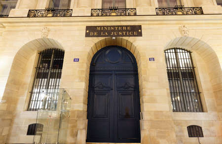 The French Ministry of Justice also known as the Chancellerie is located at the Hotel de Bourvallais on Vendome square in Paris, France.のeditorial素材
