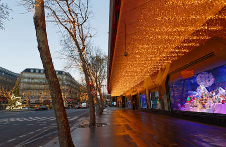 The Christmas decoration and showcase of Galeries Lafayette shopping center,Paris,Franceのeditorial素材