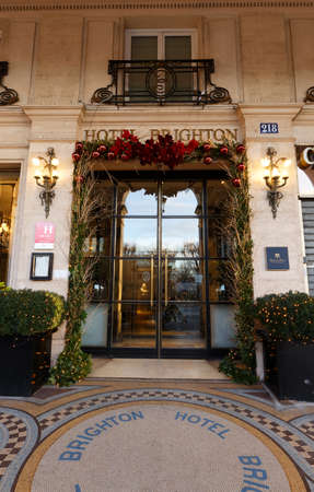 The hotel Brighton decorated for Christmas . It is situated within a stones throw of Rue Saint Honore and near points of interest such as Place de la Concorde, the Louvre and the Orsay museum .のeditorial素材