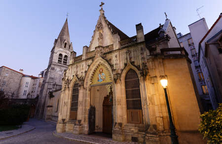 The Catholic Gothic Saint Saturnin church in the evening. It located in Nogent sur Marne town, near Paris .の写真素材