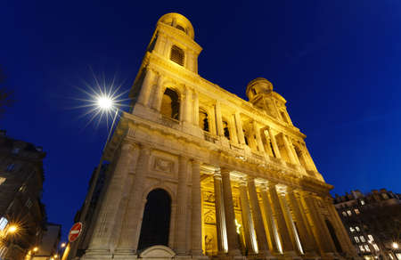 The famous church of Saint Sulpice at night , Paris, France.の写真素材