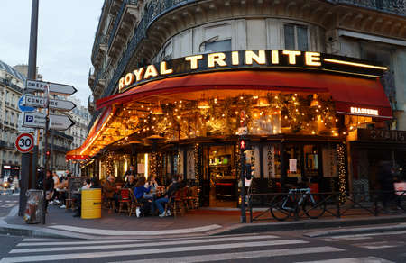 Royal Trinite is traditional French cafe located dEstienne dOrves square in 9th district of Paris.のeditorial素材
