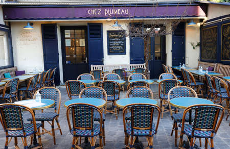 The traditional French restaurant Chez Plumeau in Montmartre in 18 district of Paris, France.のeditorial素材