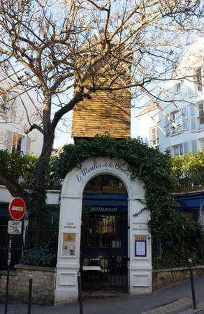 the traditional French restaurant Le moulin de la galette located in Montmartre in 18 district of Paris, France.のeditorial素材