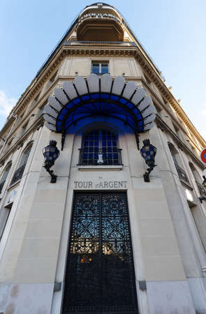Among the Paris many noteworthy restaurants is one of the most revered La Tour d Argent -Silver Tower in French . It located just across the Seine River from Notre Dame. Paris. France.のeditorial素材