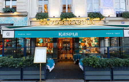 Founded in Paris in 1927, Caviar Kaspia shop offer the seafood from all over the world . It located at Madeleine square in Paris, France.のeditorial素材