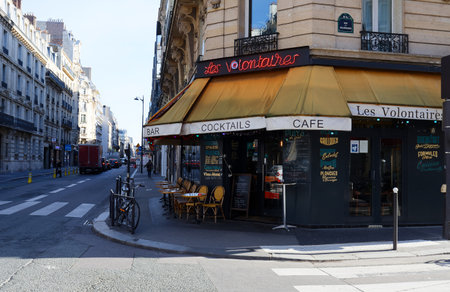 The traditional French cafe Les Volontaires located in Vaugirard quarter , in the 15th district of Paris.のeditorial素材
