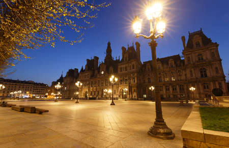 City Hall in Paris at night - building housing City of Paris administration. Franceの写真素材