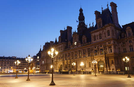 City Hall in Paris at night - building housing City of Paris administration. Franceの写真素材