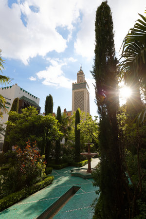 The garden of Great Mosque of Paris - Muslim temple in France. It was founded in 1926 as a token of gratitude to the Muslim tirailleurs .の写真素材