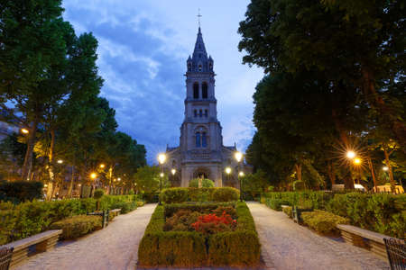 The Gothic Catholic Saint Pierre church in Neuilly-sur-Seine in evening , France.の写真素材