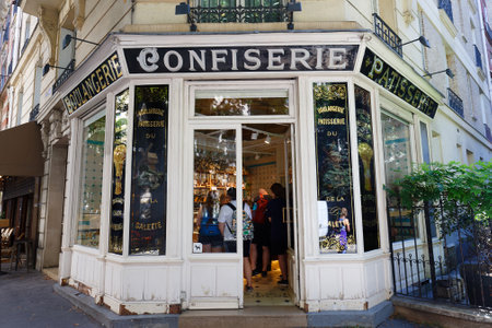 The vintage bakery and cake shop Du Moulin de la galette located in 18h district of Paris in Montmatre area . Paris. France.のeditorial素材