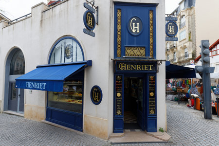 The pastry and candy shop Henriet located in historic centre of Biarritz town, Basque country, Franceのeditorial素材