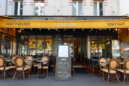 The traditional French restaurant Lutece cafe located at Charonne boulevard in 20 district of Paris, France.のeditorial素材