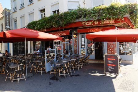 The traditional French restaurant Cuisine de Charonne located at Charonne boulevard in 20th district of Paris, France.のeditorial素材