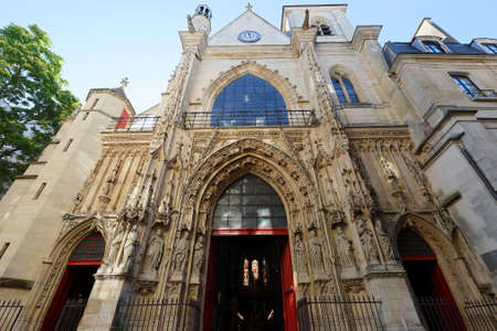 Exterior view of the Saint Merry Catholic church . It is located in the heart of the historic Marais district of Paris.の写真素材