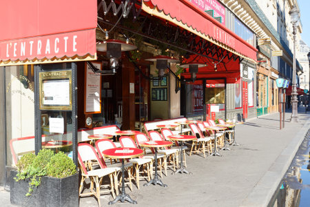 LEntracte Opera Cafe is trditional French cafe located across the street from the Paris Opera House.のeditorial素材