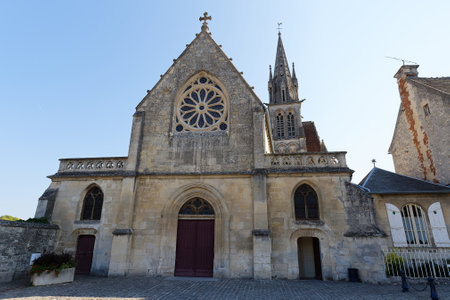 The 12th-century parish church of Saint Denis in the old town of Crepy en Valois, Oise department.の写真素材