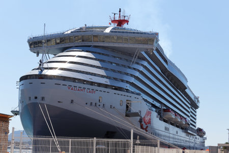 Valiant Lady is a cruise ship operated by Virgin Voyages in the port of Toulon, France.のeditorial素材