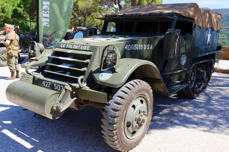 WW II American vehicle at the ceremony of the 78th anniversary of the liberation of Bormes-les-Mimosas.のeditorial素材