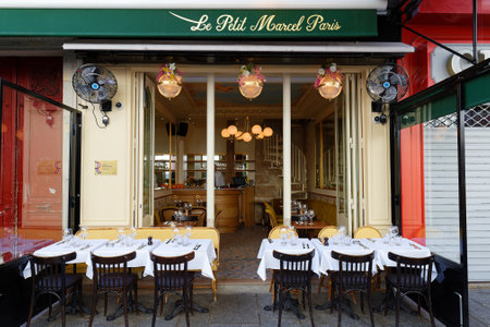 Le Petit Marcel Paris is traditional French Restaurant located in 4th arrondissement of Paris on Rue Rambuteau . Paris. France.のeditorial素材