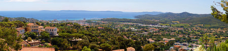 Panoramic high side view beautiful village in south of France, Bormes les mimosa village.の写真素材