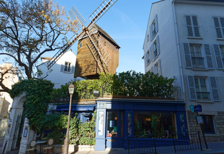 The traditional French restaurant Le moulin de la galette located in Montmartre in 18 district of Paris, France.のeditorial素材