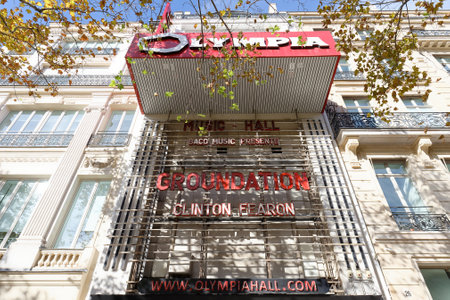 Red sign of the Olympia music hall, the oldest music hall in Parisのeditorial素材