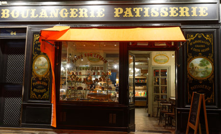 The typical French bread and pastry shop located near the Eiffel tower in Paris, France.のeditorial素材