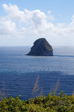 View of the Diamond rock in the caribbean ocean in Martinique.の写真素材
