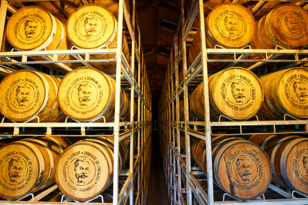 Barrels with rum in Habitation Clement on Martinique island . French West Indies.のeditorial素材