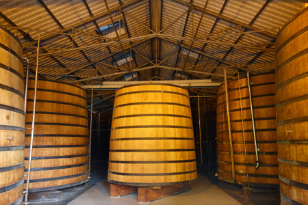 Barrels with rum in Habitation Clement on Martinique island . French West Indies.のeditorial素材