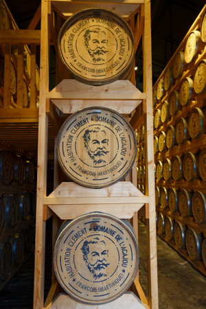 Barrels with rum in Habitation Clement on Martinique island . French West Indies.のeditorial素材