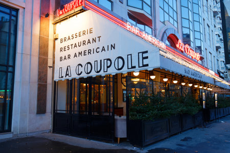 La Coupole in the Montparnasse Quarter - one of the most legendary and the famous Parisian cafes. It is decorated for Christmas.のeditorial素材